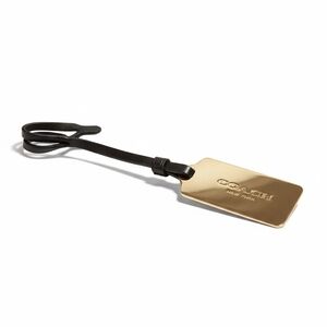 COACH Gold Hang Tag With Black Leather Strap